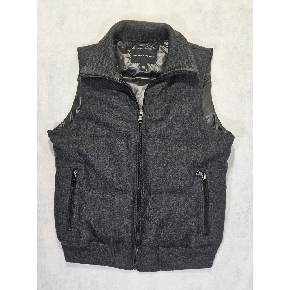Banana Republic Vest Womans Sz M 8 Down Puffer Gray Wool Coat Quilted Winter